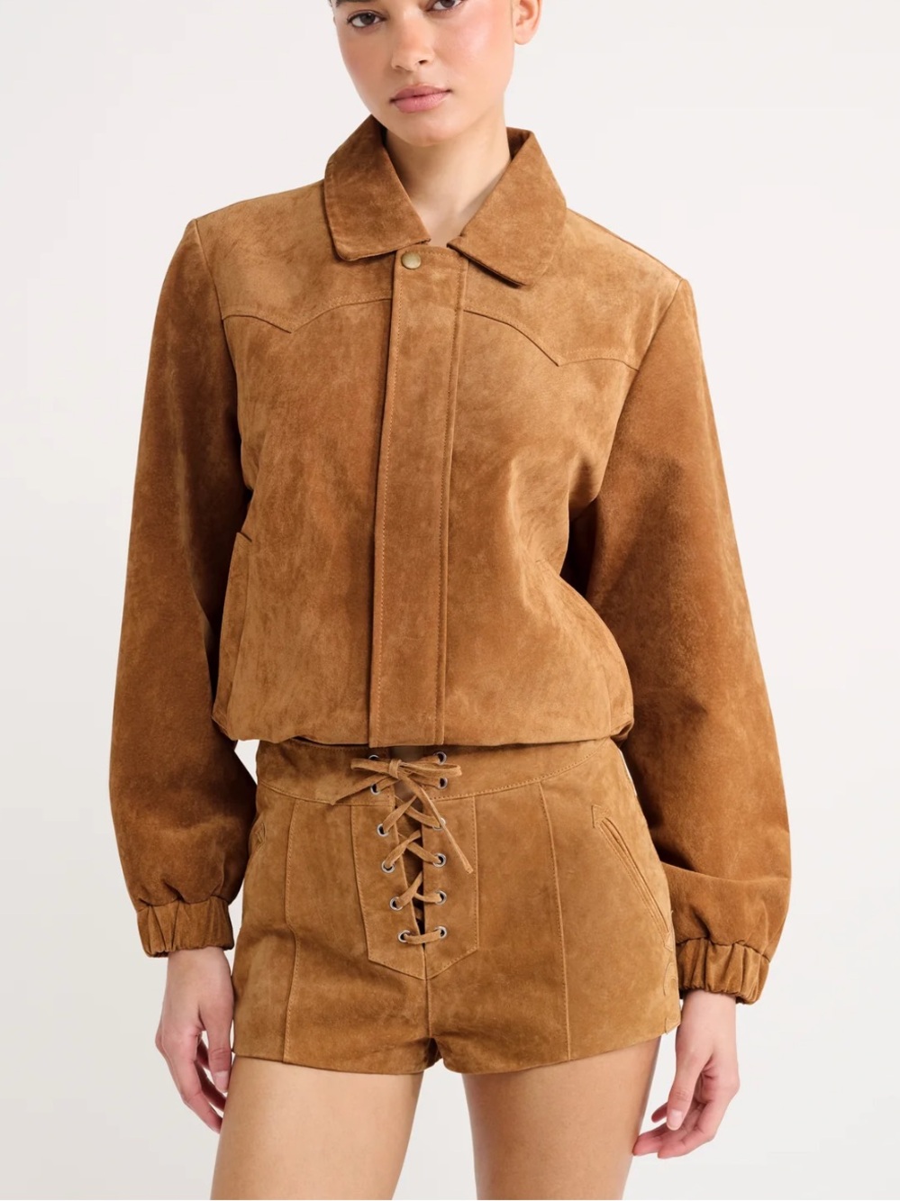Rumored Suede Bomber Jacket - Camel